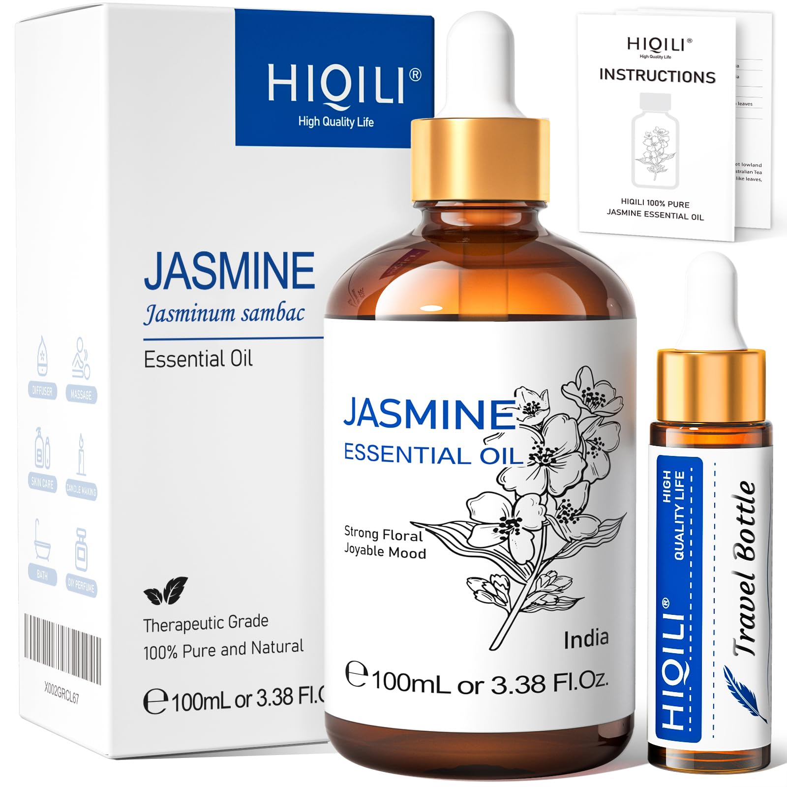 HIQILI Jasmine Essential Oil, Premium Quality Pure