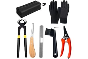 burtok 9 Inch Farrier Tools Kit, 7PCS Goat Hoof Trimmer Kit, Carbon Steel Hoof Nipper, Trimming Shears, Hoof Knife, Dual-Sided Hoof Rasp, Horseshoe Brush, Storage Bag for Goat, Mini Horse, Sheep, Pig