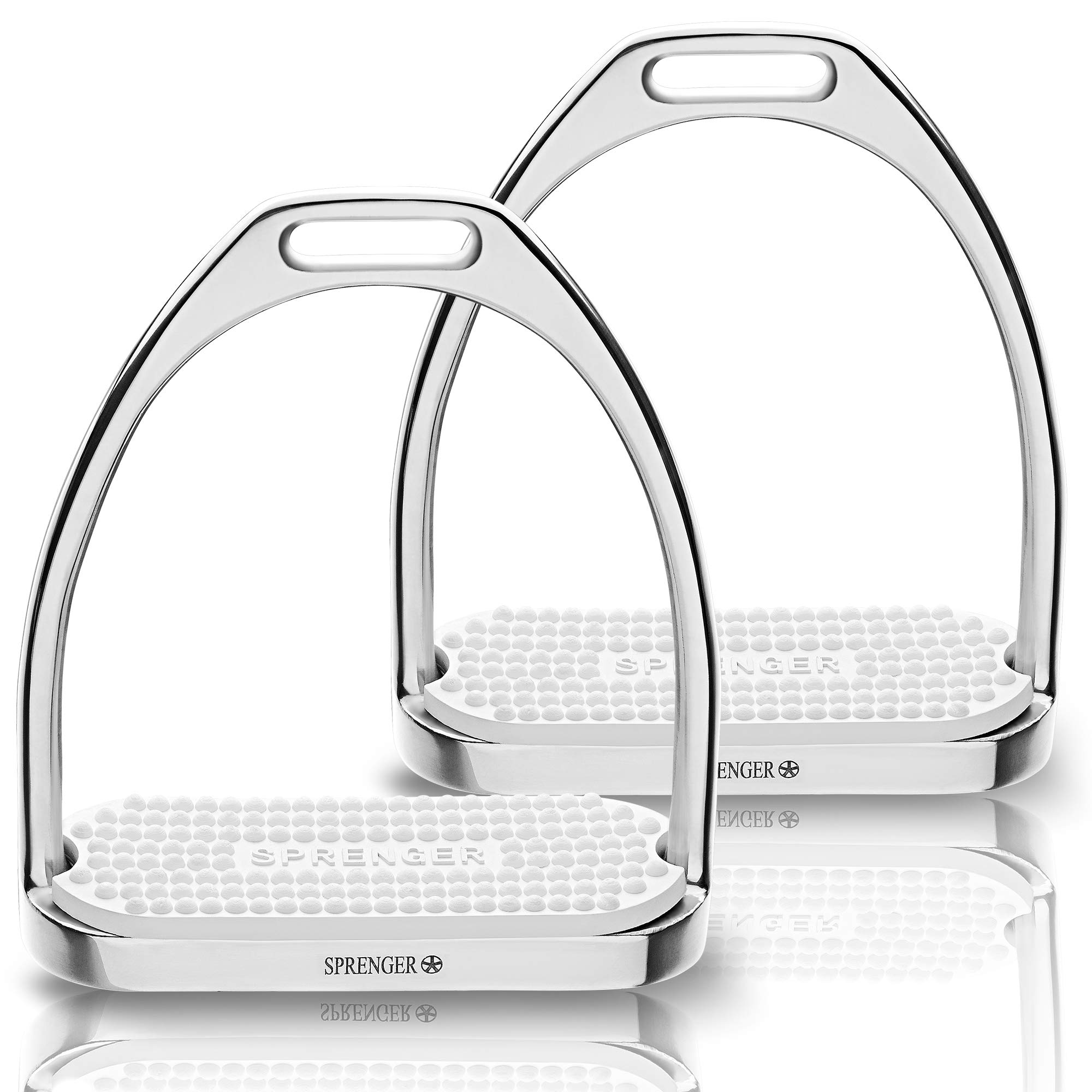 Sprenger Fillis Stirrups Silver 120 mm Tread Width I Safety Stirrups with White Insert Rustproof Stainless Steel Pack of 2