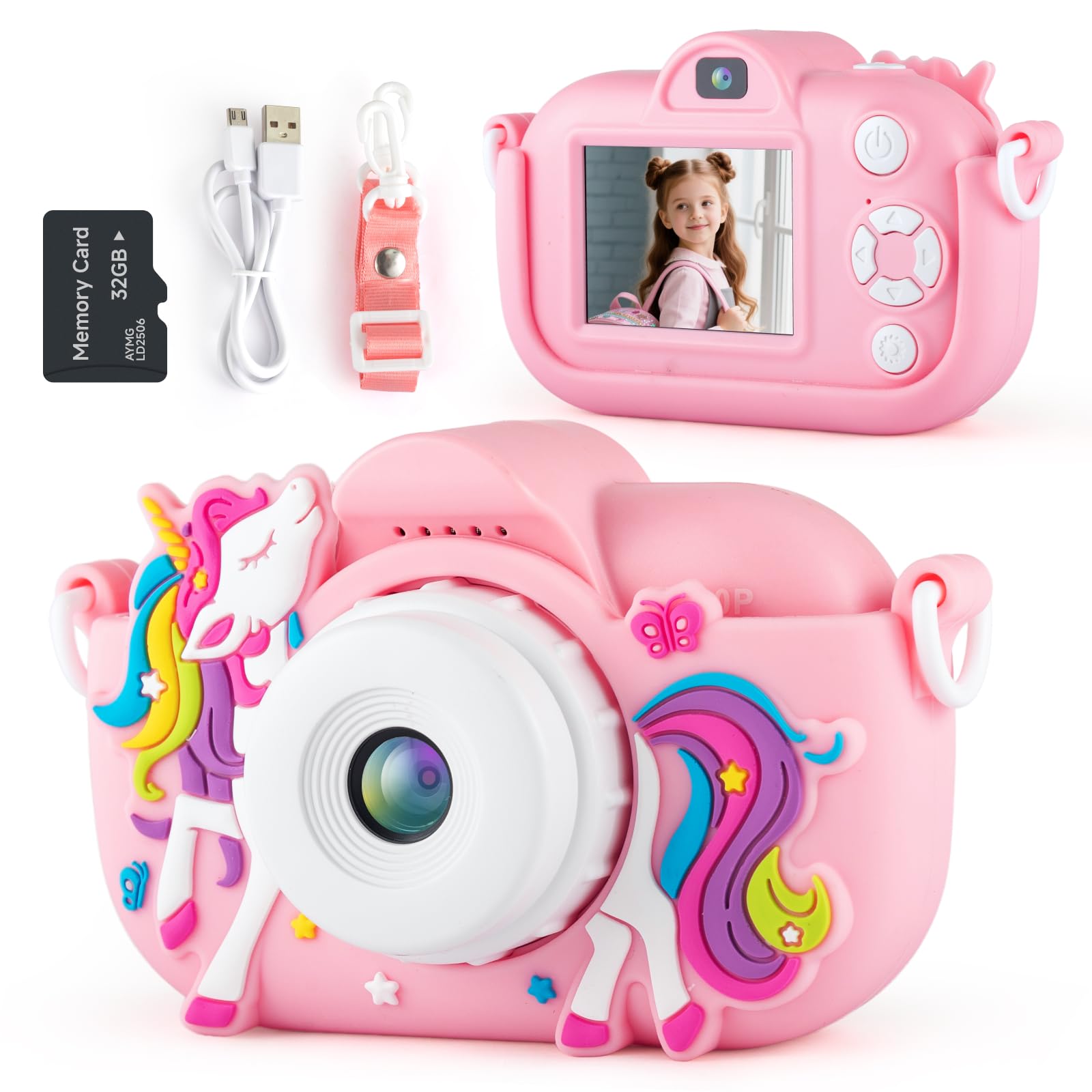 Kids Camera for 3-5 Years Old Girls Gifts, 48MP Kids Digital Camera with 32GB SD Card 16X Digital Zoom, Toddler Camera Toys Christmas Birthday Gifts for Boys Girls Pink