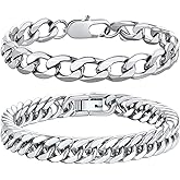 Richsteel 2PCS/3PCS Bracelets Chain for Men Women Stainless Steel Silver/Gold/Black Cuban/Rope Link Chain Bracelets Set, 7.4/8.2/9 Inch Hand Chain Length for Men Women Jewelry