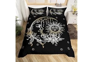 Feelyou Queen Duvet Cover Set Bohemian Bedding Set Boho Polyester Comforter Cover with 2 Pillow Shams Luxury Golden Quilt Cover Set for Kids Teens Adults Zipper Closure 3Pcs