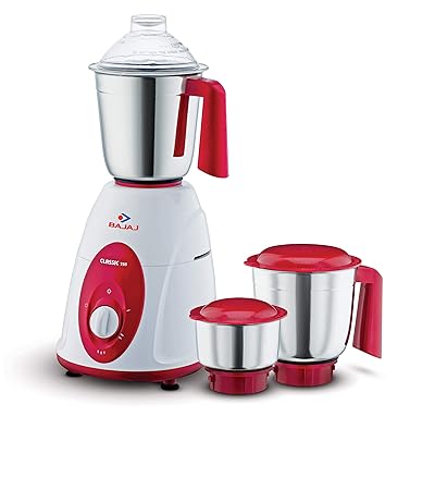Bajaj Classic Mixer Grinder, 750W, 3 Jars (White and Maroon)