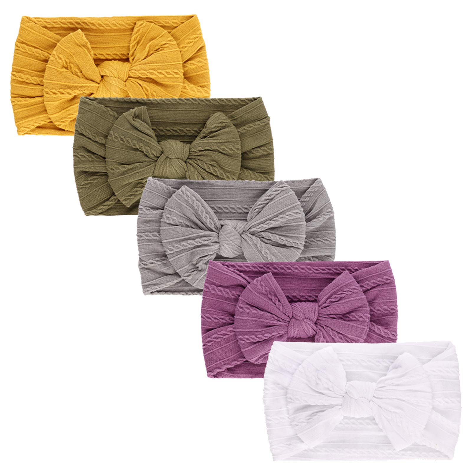 DRESHOW 5 Pack Baby Girl Nylon Headbands Newborn Infant Toddler Hairbands and Bows Child Hair Accessories