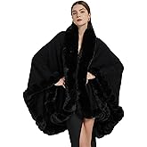 Tngan Faux Fox Fur Trim Cardigan Cloak Shawl Wraps Winter Poncho Oversized Cape