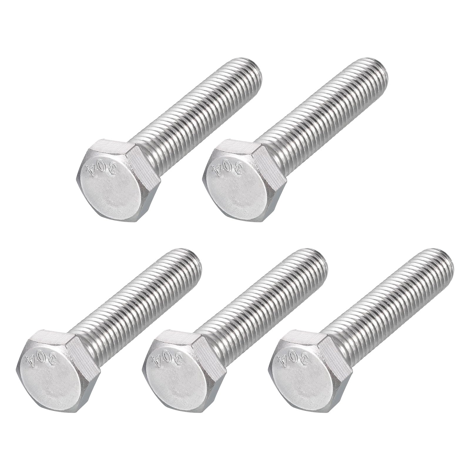 METALLIXITY Hex Head Bolts (1/2-13 x 2-1/2") 5Pcs, 304 Stainless Steel 18-8, Fully Threaded, External Hex Drive, Plain Finish, Hex Head Screw Bolt, Silver — image 1