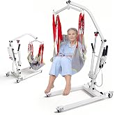 CXMXITP Electric Patient Lift with Commode Sling, 400 lbs Capacity 8000N Motor Battery Powered Hydraulic Lift for Home and Hospital Use Low Base Design Includes U-Sling for Easy Patient Transfer