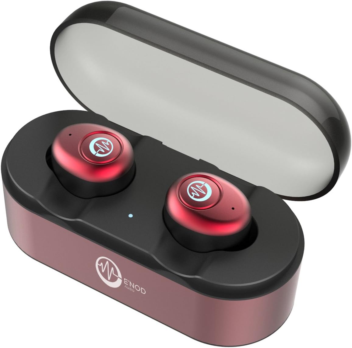 Bluetooth Wireless Earbuds, ENOD Mini Ring True Wireless Hi-Fi Stereo Bluetooth Headphones V4.2, Cordless Earphones, IPX4 Sweatproof in-Ear Headsets with Mic and Portable Charging Box (Red)