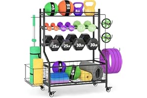 AILRINNI 400LBS Adjustable Dumbbell Rack with Wheels, Weight Rack for Home Gym, Multi-Functional Storage Organizer for Dumbbe