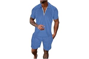 Bluecatlala Men's Track Suits 2 Piece Set 2024 Summer Casual Outfits Quarter Zip Shirts and Shorts Set Vacation Clothes