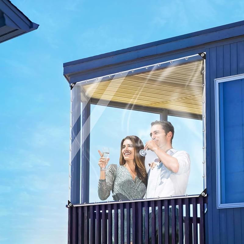 Bâche Transparente avec Œillets, 1x2m PVC Imperméable de Protection Extérieure, 450g/m² Épaisse Résistant aux UV et Déchirures pour Pergola, Serre, Balcon, Terrasse, Jardin Corde Incluse