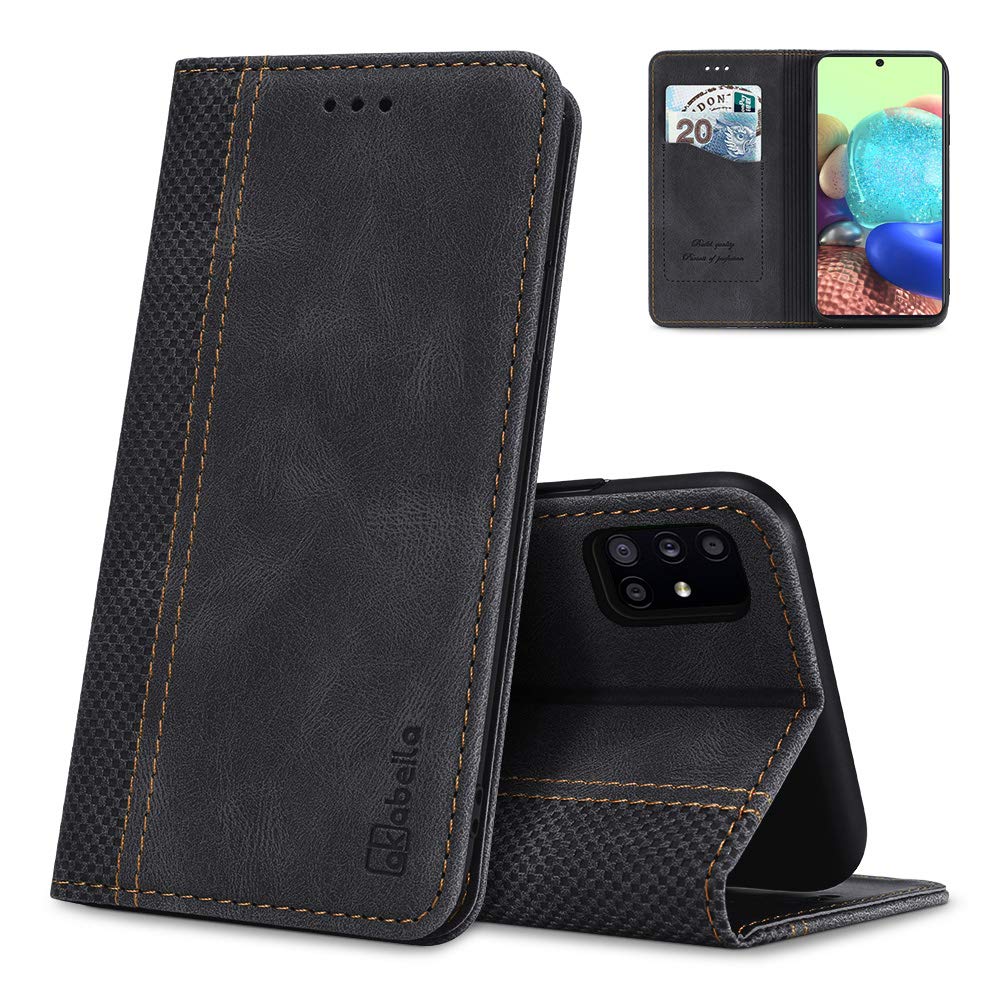 AKABEILA Case for Samsung Galaxy A71 4G Case Premium PU Leather Flip Wallet Case with Magnetic Closure Kickstand Card Slot Folio Phone Cover Black