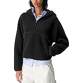 Bnigung Fleece Pullover Women Long Sleeve Half Zip Sherpa Hooded Sweatshirts Warm Teddy Fall Fuzzy Jacket with Pockets