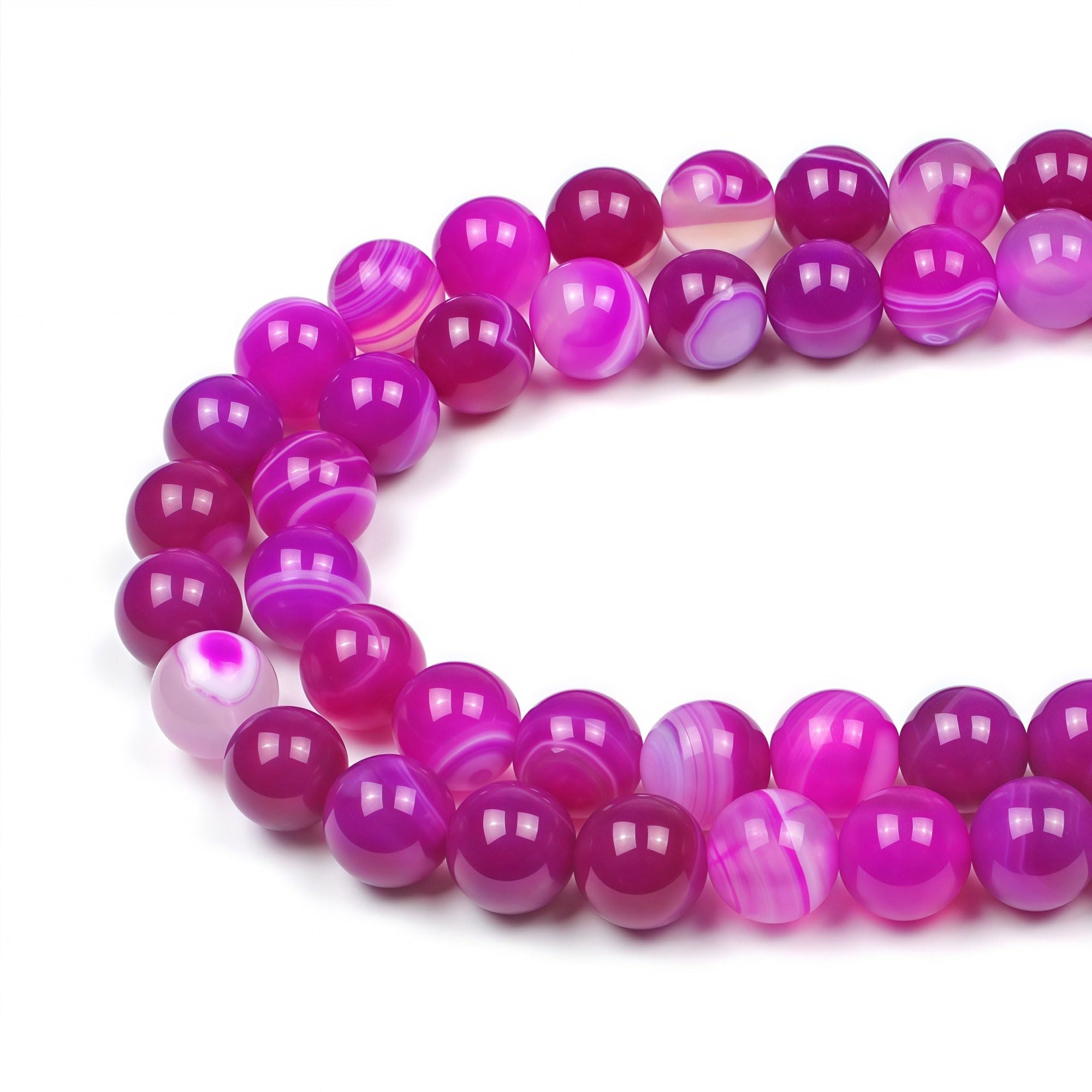 MJDCB Natural Round Stone Beads 8mm Rose Red Striped Agate Loose Gemstone Beads for Jewelry Making Bracelet Necklace 43pcs