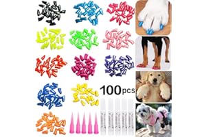JOYJULY 100pcs Dog Nail Caps Soft Claws Nail Caps Covers for Pet Dog Pup Puppy Paws Home Kit, 5 Random, with Glue, Tips and Instruction, S