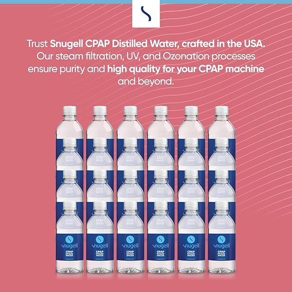 SNUGELL DISTILLED WATER FOR CPAP MACHINES, TRAVEL SIZE BOTTLES (24 -PACK, 12 OZ EACH) – UP TO 1 MONTH SUPPLY – CLEAN, MULTI-USE, TRAVEL-FRIENDLY, MADE IN USA