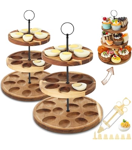 2 Sets Christmas 2 Tier Wooden Deviled Egg Platter France