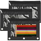 3-Pack Zipper Pencil Pouches for 3-Ring Binder – Clear Window & Durable Oxford Fabric, School & Office Supplies Organizer