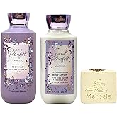 Bath & Body Works Cue The Confetti - Duo Gift Set - Body Wash and Body Lotion with a Creamy Rose Bar Soap - Full Size