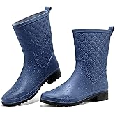 HISEA Rain Boots for Women, Lightweight Fashion Rubber Boots Mid Height Waterproof Garden Shoes Women's Rain Footwear