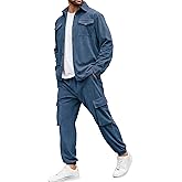 LecGee Men's 2 Piece Corduroy Outfits Long Sleeve Corduroy Shirt Jacket and Corduroy Cargo Pants Fall Winter Tracksuit Set
