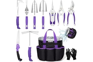 HLWDFLZ Purple Garden Tool Set Gardening Items for Women - 11PCS Heavy Duty Garden Tools with Detachable Storage Bag, Weeder, Dual-Purpose Hoe