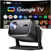Aurzen BOOM mini Google TV Smart Projector with WiFi and Bluetooth, Voice Control, Family Mode, 20W Dolby Audio, Real-Time Focus, 4K Supported Movie Projector for Bedroom/Home Theater/Outdoor, Black