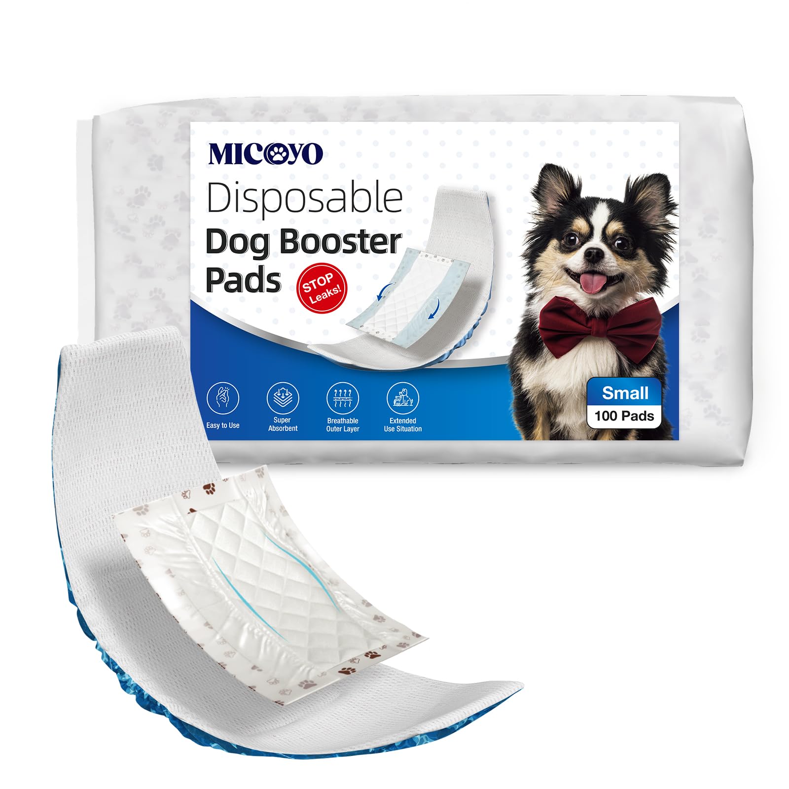 MICOOYO Disposable Dog Diaper Liners, Dog Booster Pads for Male Female Dogs, Super Absorbent Period Dog Inserts Pads for Nappies Pants(Dual Side Leakproof)(S-100)