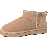 HORMAUWORD Suede Platform Mini Snow Boots for Women, Genuine Leather Fuzzy Ankle Winter Snow Boots with Fur Lined, Anti-Slip Boot For Outdoor
