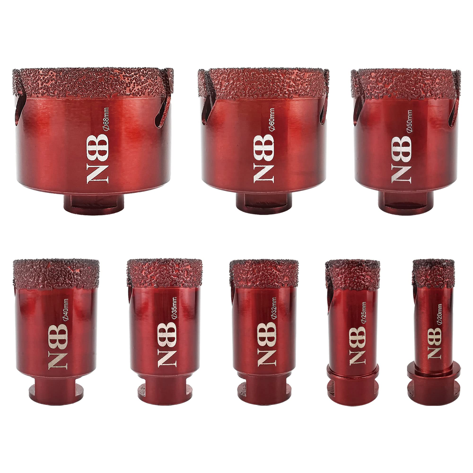 NBB vacuum brazed diamond hole saw with M14 in shiny red color, for dry or wet drilling professionally on hard porcelain, ceramic, tile, granite, marble, for angle grinder (20/25/32/35/40/50/60/68mm)