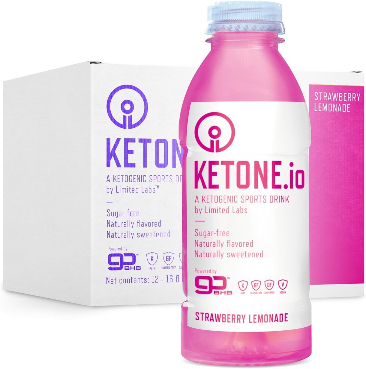 Ketone.io Sports Drink, Strawberry Lemonade, 17.38 Fl Oz (Pack of 12)