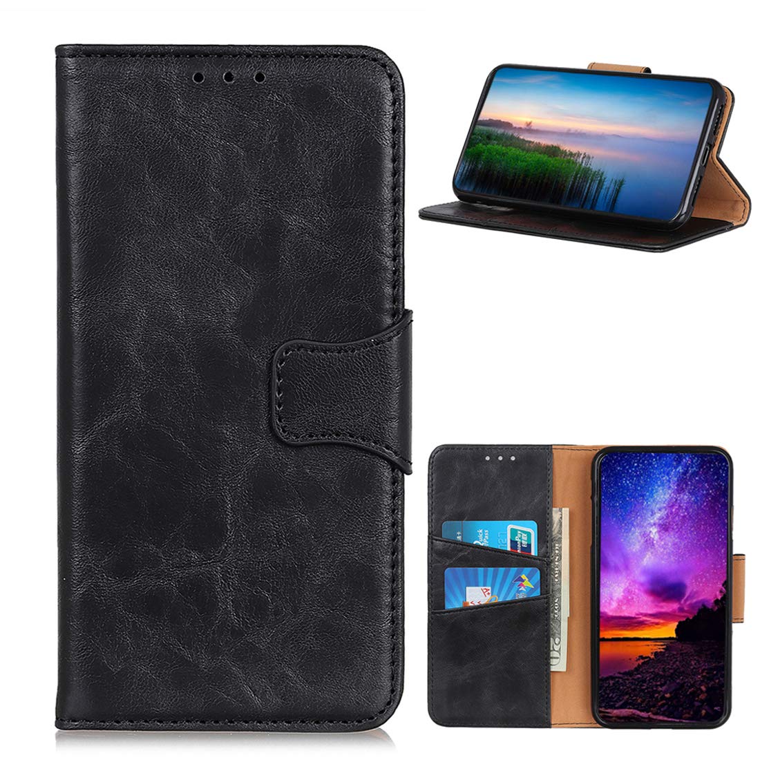 LingDan Protective Cover for Sony Xperia E5 F3311 (5.5 Inch) PU Leather Flip Case Retro Crazy Horse Pattern with Built Stand Magnetic Closure Card Slot Wallet Phone Shell Holster, Black
