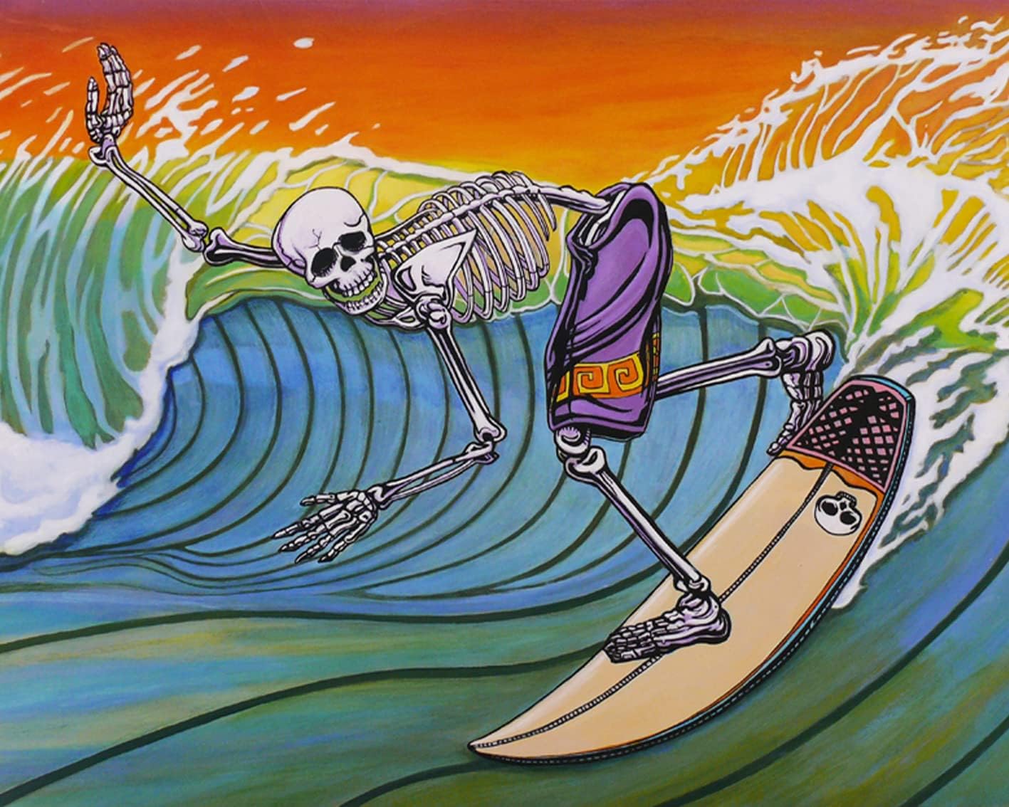 Paintings - TUMOVO Skull Paint by Number for Adults Skeleton Surf DIY Acrylic Paint by Numbers Kits on Canvas Surfboard Ocean Waves Drawing Modern Colorful Paintworks Artwork for Beginner 16x20inch Frameless
