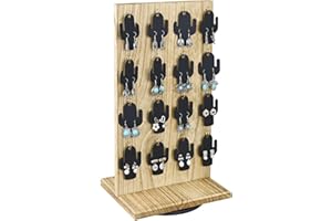 Ikee Design Wooden Rotating Two-Sided Jewelry Display Stand, Rotating Organizer with 32 Hooks for Store, Earring Keychain Display with Hooks, Oak color, 9 W x 7.5 D x 16.5 H in