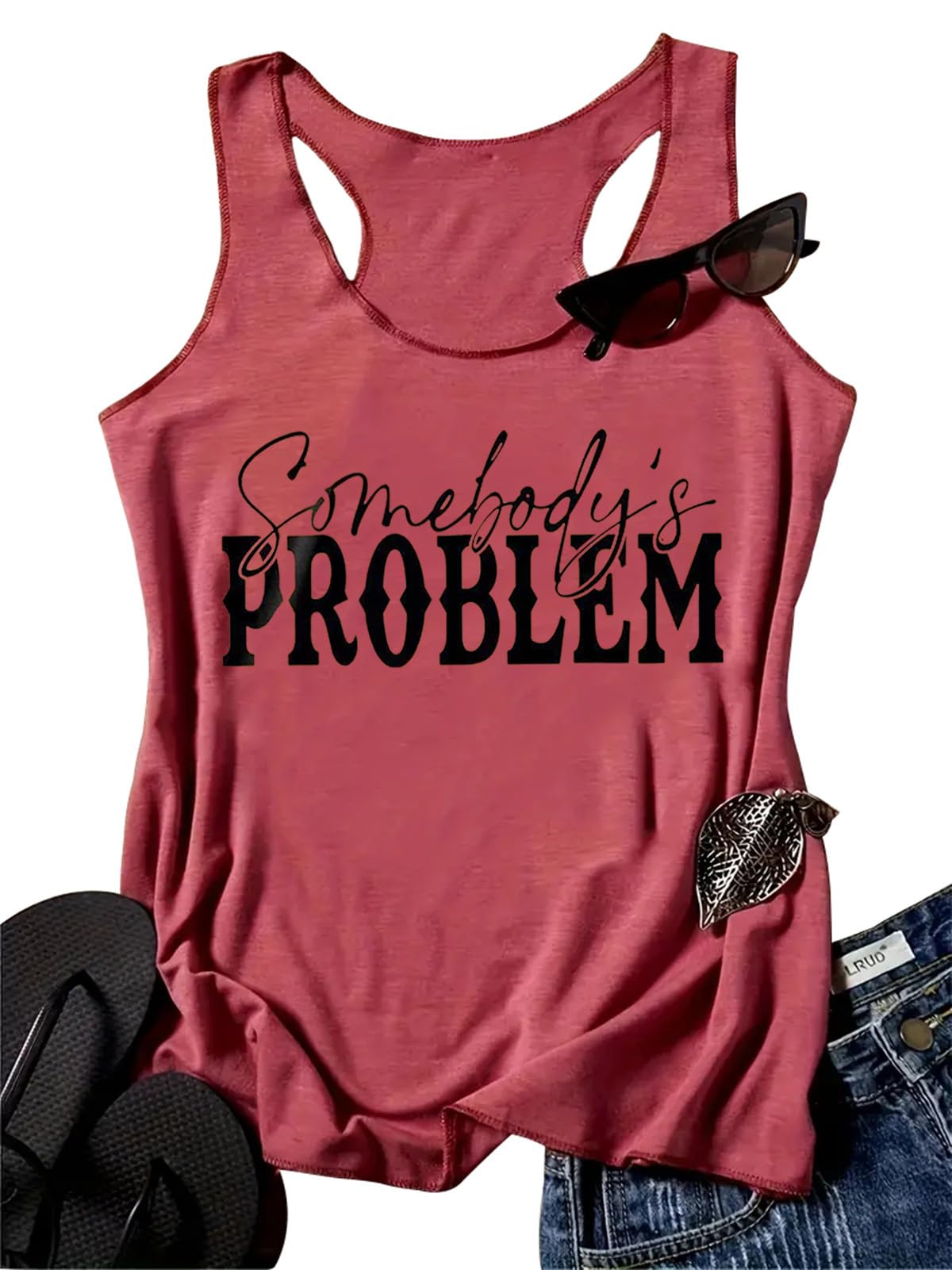 Photo 1 of **MINOR BURN**Womens Somebody's Problem Tank Tops Country Music Tees Western Cowboy Cowgirl Shirt(M,Red)