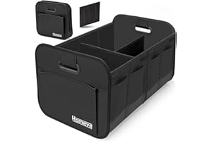 Homeve Car Trunk Organizer, Car Storage, Reinforced Handles, Collapsible Multi-Compartment Car Organizers, Foldable and Waterproof, 600D Oxford Polyester, Suitable for Any Car, SUV, Mini-Van, Black