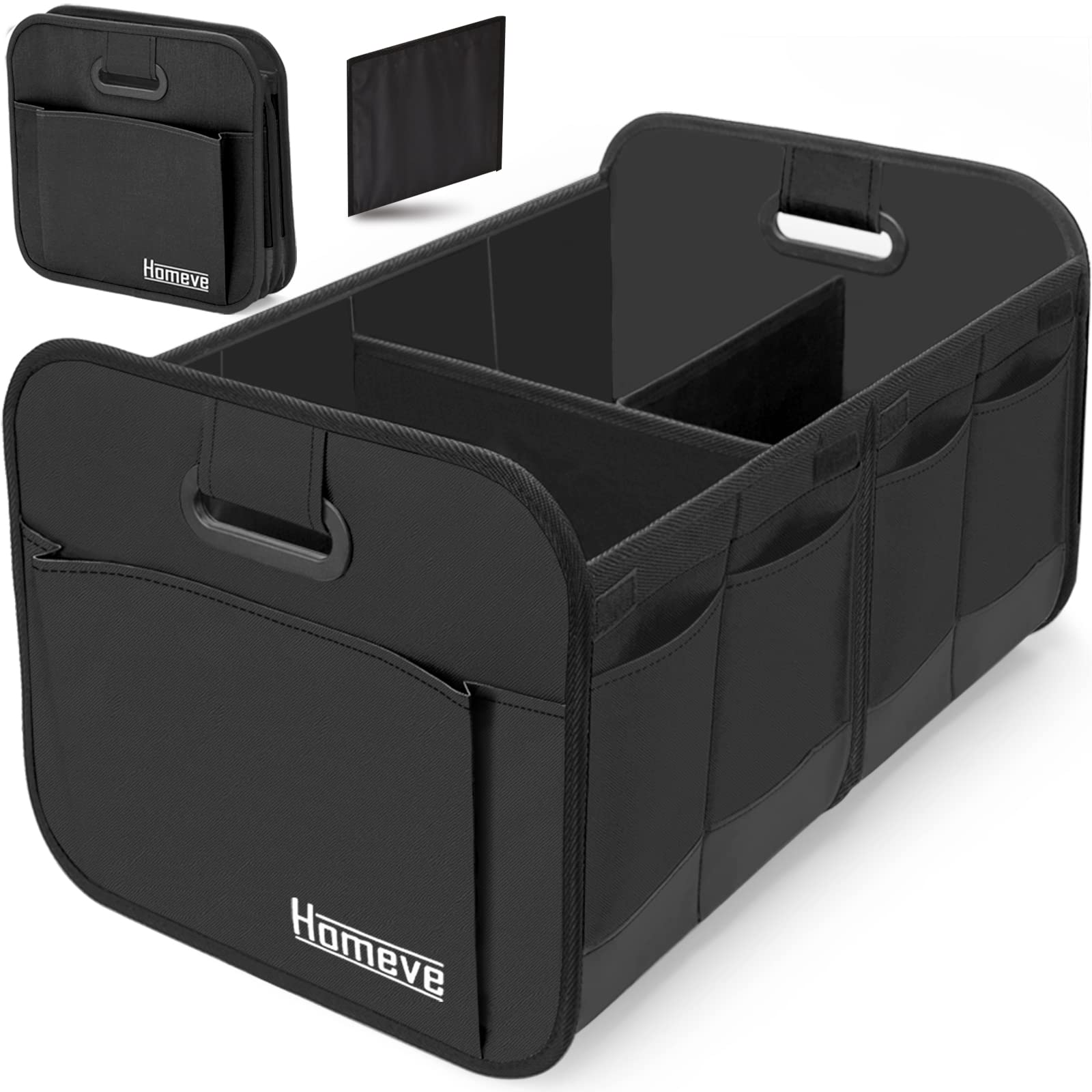 Photo 1 of Homeve Car Trunk Organizer, Car Storage, Reinforced Handles, Collapsible Multi-Compartment Car Organizers, Foldable and Waterproof, 600D Oxford Polyester, Suitable for Any Car, SUV, Mini-Van, Black