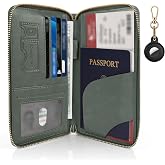 Playexen RFID Blocking Passport Wallet, PU Passport Pouch for Travel, Green | Concealed Wallet with Tracker Case, Wristlet Strap Security Travel Document Organizer Protector Wallet, Gifts for Women Men