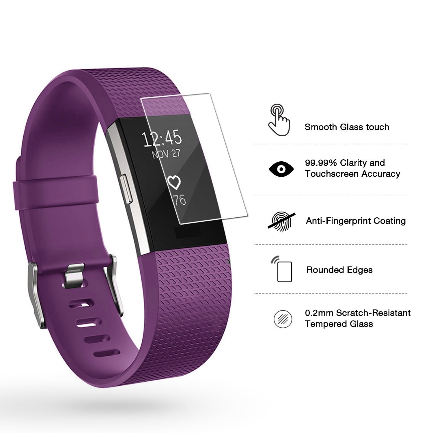 Galleon Fitbit Charge 2 Screen Protector, Fitbit Charge 2 Full Screen