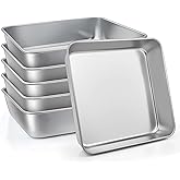 LIANYU 6 Pack 8 x 8 Inch Square Baking Cake Pan, Stainless Steel Brownie Bread Cake Molds, Square Bakeware for Lasagna Pie, Oven & Dishwasher Safe