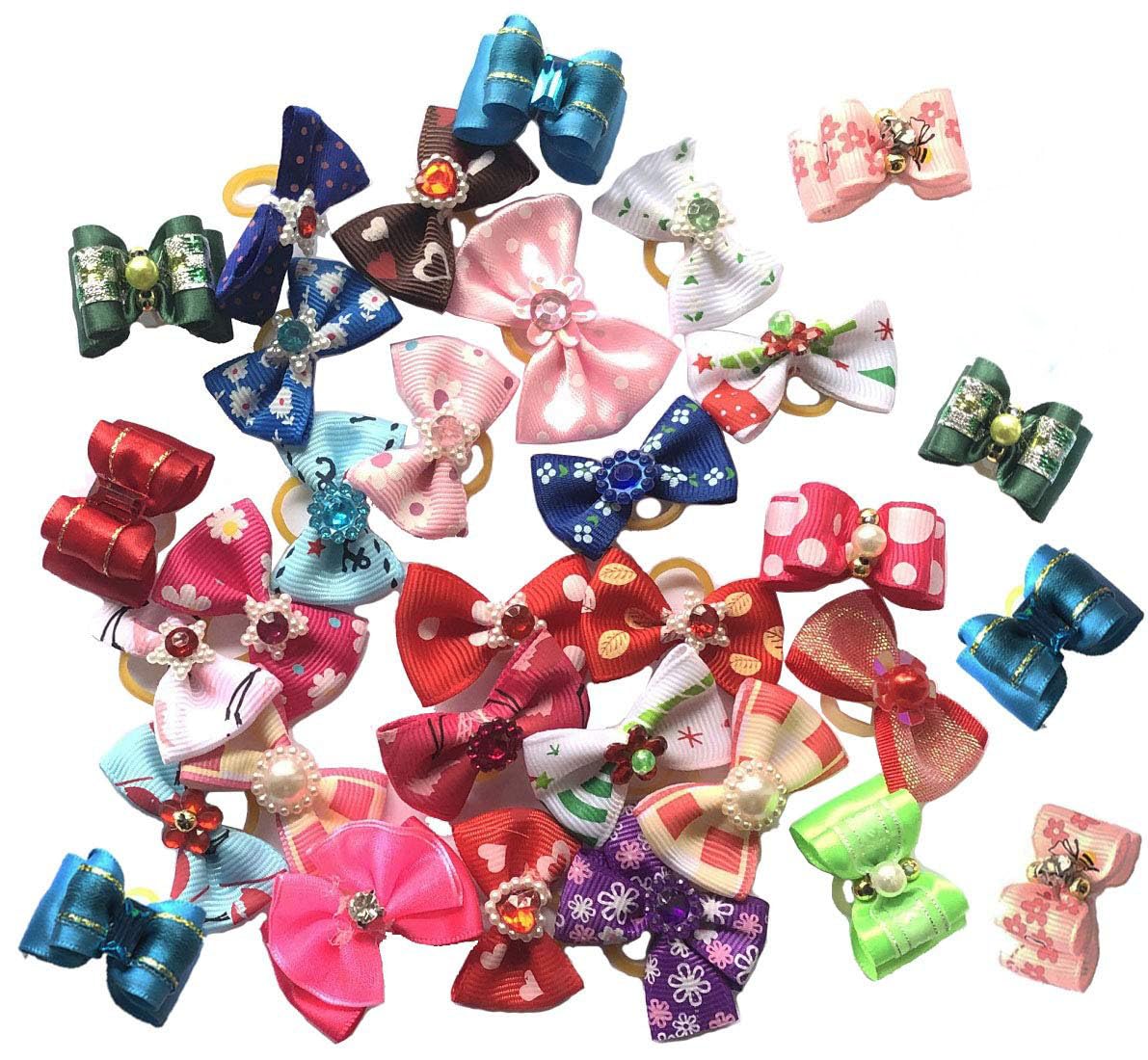 Carykon 50 PCS Pet Hair Bow with Rubber Band for Yorkie Small Dogs-Assorted Colors
