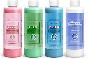 Yewhick pH Buffer Calibration Solution Kit 4-Pack — 250 mL (8oz) Each: pH 4.00 Buffer, pH 7.00 Buffer, pH 10.01 Buffer, and Electrode Storage Solution, High Accuracy for All pH Meters