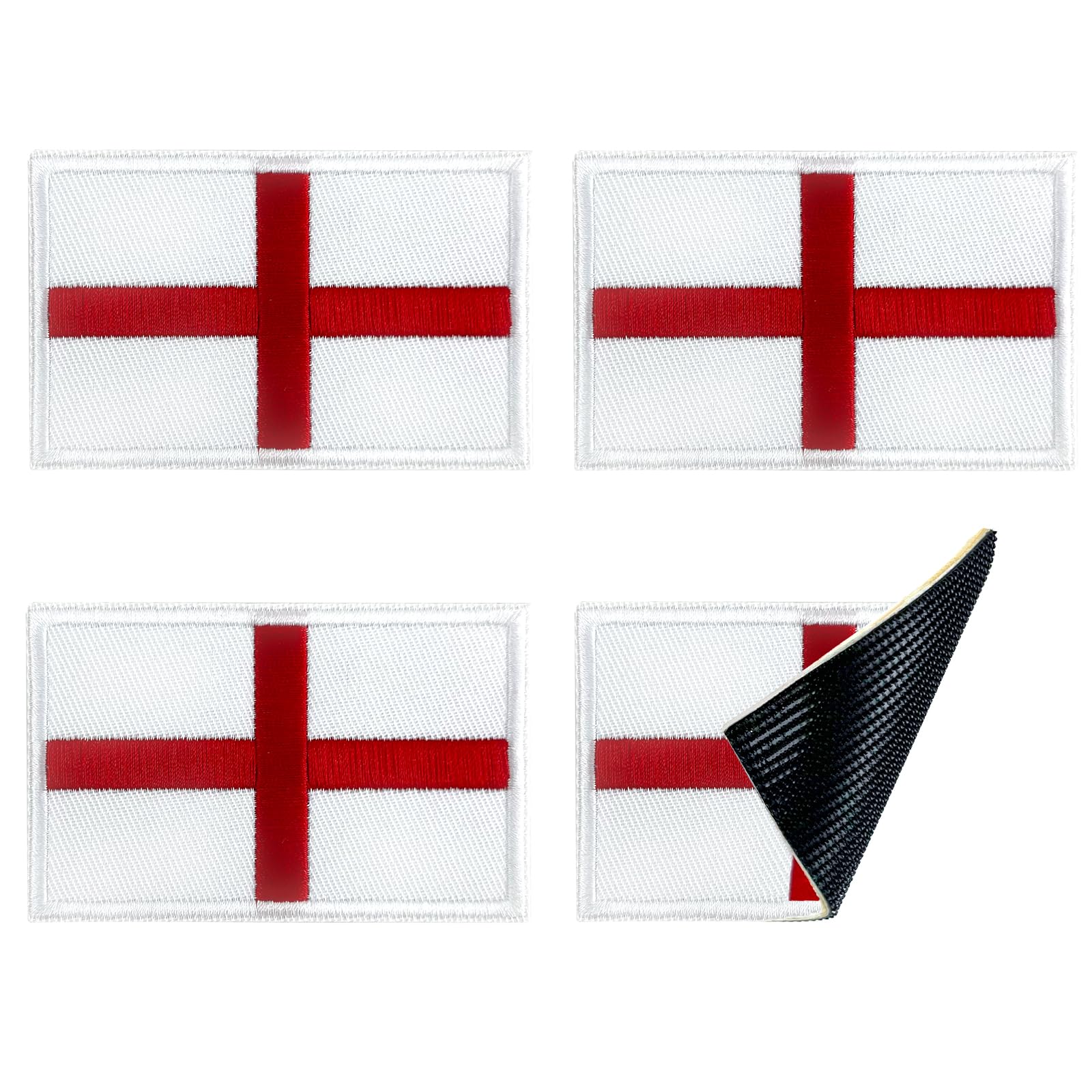England Flag Patch, 4 PCS England Patches Hook and Loop, Saint George Cross Patch for Backpacks, Uniform, Caps, Helmets