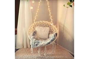 SURPCOS Round Hammock Chair Swing with Two LED Lights, Upgraded Max 550LBs Macrame Swing for Indoor and Outdoor Use, Hanging Cotton Rope Macrame Hammock Chair Swing with Stainless Steel Hardware Kits