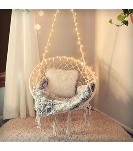Amazon.com: Hanging Chair for Bedroom Hammock Chair Swing with Lights and  Hardware Kits Holds Up to 550Lbs Macrame Swing Chair Hanging Cotton Rope Swing  Chair for Bedroom, Patio, Deck, Garden and Porch-KASHAN :