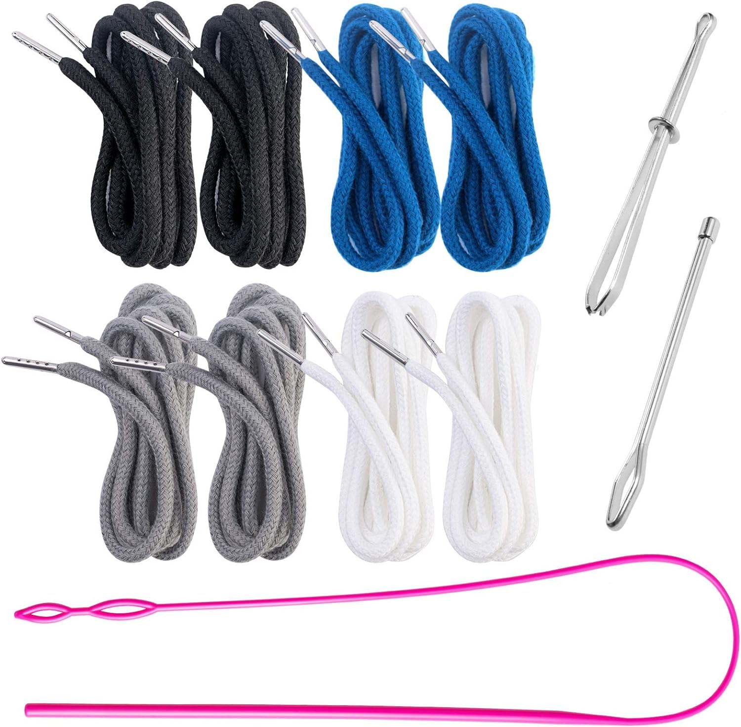 FFWHKON 8 Pieces Drawstring Replacement Kit with Three Easy Threaders, Ideal for Sweatpants, Shorts, Pants, Jackets, Coats, Drawstring Cords for Easy DIY Repairs