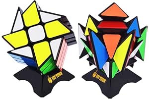 JOY TOWN JoyTown Speed Cube Set of 2 Bundle Pack Windmill Cube Magic Puzzle, YJ Axis V2 New Version Fluctuation Angle Twisty Puzzle, Odd 3x3 Speedcubing with Bonus Stands Black