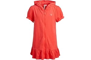 Pink Platinum Girls' Swim Cover Up - Full Zip Hooded Kids Terry Cloth Bathrobe - Ruffled Swim Cover Up Dress for Girls 2T-16