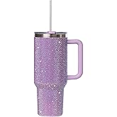 Sip+Sea Grenada 40oz Rhinestone-Encrusted Insulated Tumbler - Premium Bling Stainless Steel Water Bottle with Handle, Double Wall Vacuum Technology, Includes Leakproof Lid and Straw