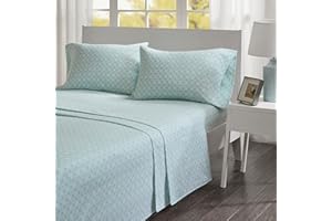 Comfort Spaces Cotton Flannel Breathable Warm Deep Pocket Sheets with Pillow Case Bedding, Queen, Aqua Geo 4 Piece